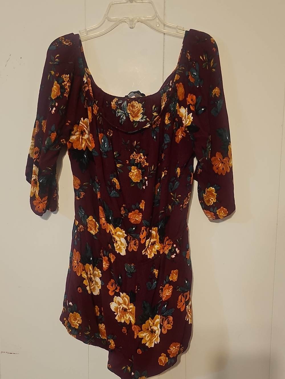 Ambiance Maroon Floral Scoop Neck Romper with Mustard Blooms
